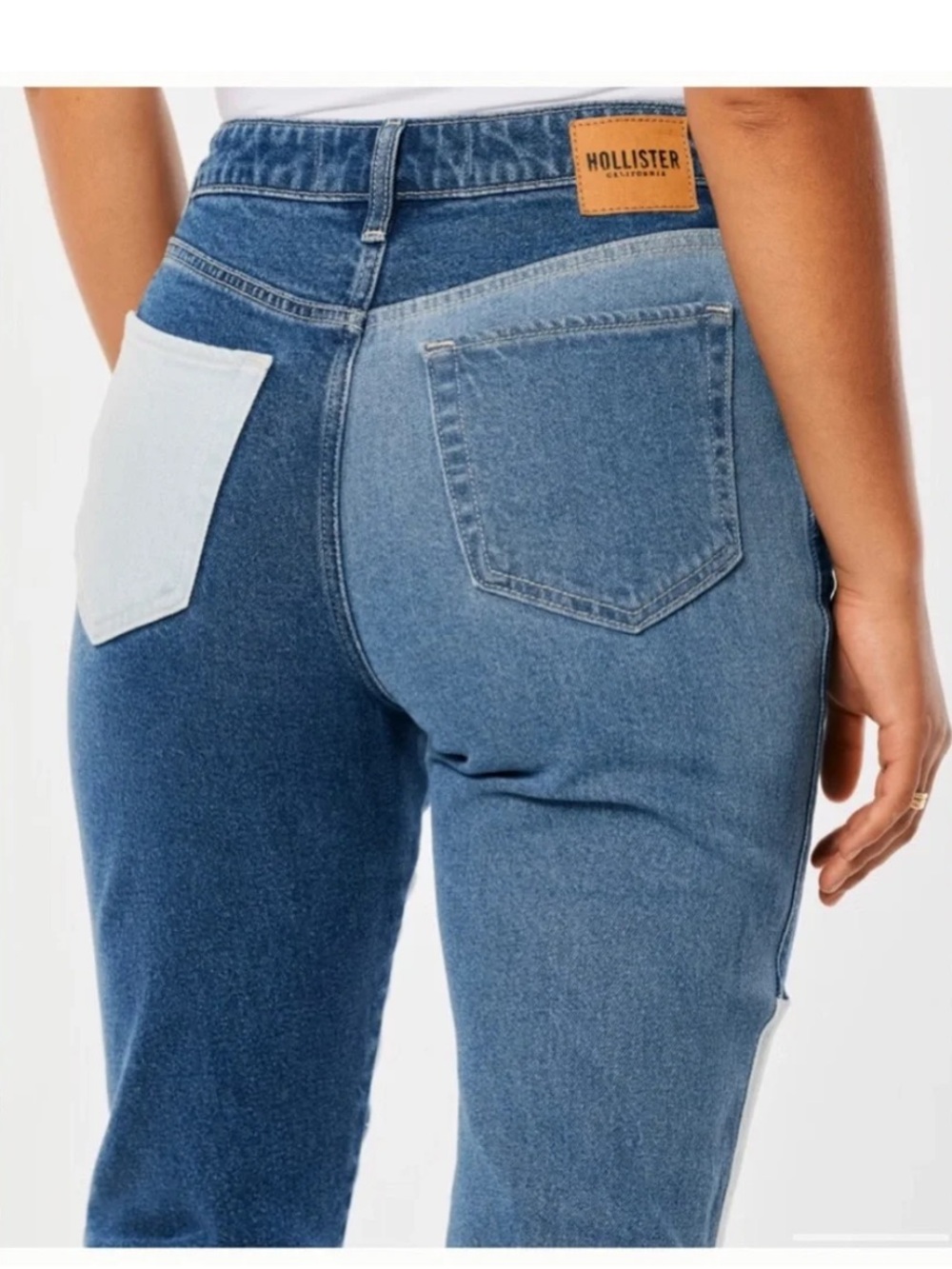 NWT Hollister Ultra High Rise Mom Jeans 25 Patchwork Colorblock Denim - Picture 3 of 7